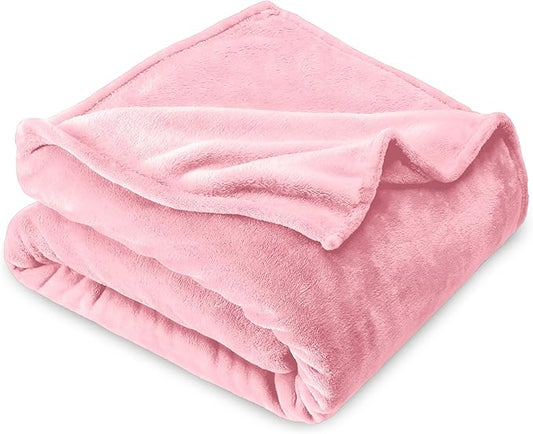 Bare Home Fleece Microplush Blanket - Lightweight Throw for Bed, Sofa, Couch, Movie Night, Camping, Gifts, and Travel - Ultra Soft Warm Blanket (Throw/Travel, Light Pink)