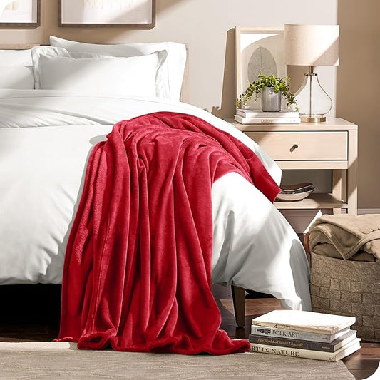 Bare Home Fleece Blanket - King - Red - Lightweight Throw for Bed, Sofa, Couch, Movie Night, Camping, and Travel - Microplush - Ultra Soft Warm Blanket (King, Red)