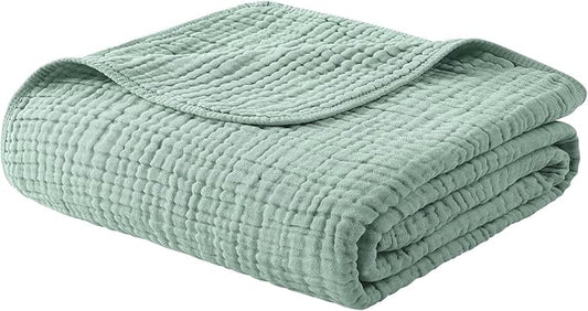 Yoofoss Muslin Blanket 100% Cotton Throw Large 50" x 60" for Bed Couch Summer Gauze Blanket for Adults Lightweight and Breathable Dark Green