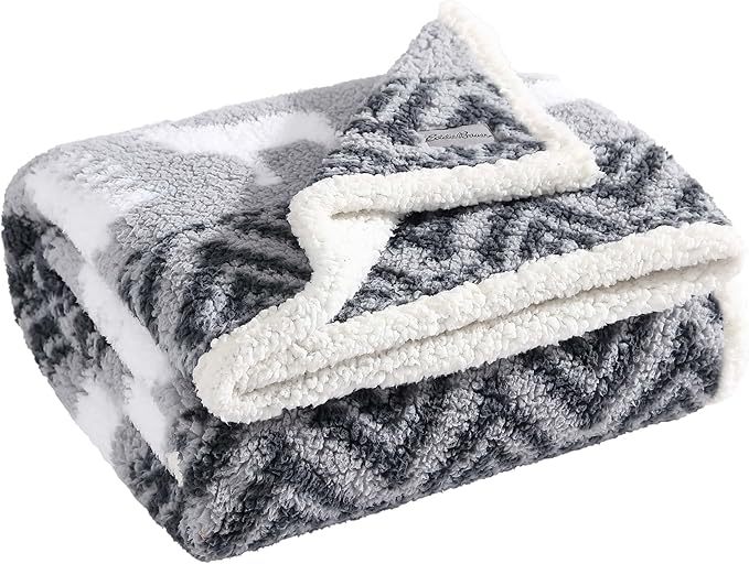 Eddie Bauer - Blanket, Super Soft Reversible Sherpa & Brushed Fleece Bedding, Throw Blankets for Couch, Ideal for Lounging (Woodland Fair Isle Grey)