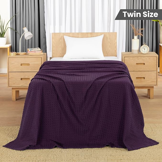 Utopia Bedding Plum 100% Cotton Waffle Blanket 300 GSM [Twin - 90x72 Inch] Soft Lightweight Breathable Bed Blanket for All Season