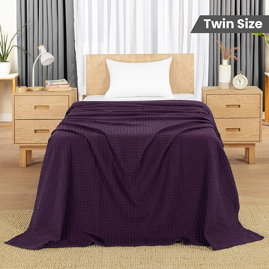 Utopia Bedding Plum 100% Cotton Waffle Blanket 300 GSM [Twin - 90x72 Inch] Soft Lightweight Breathable Bed Blanket for All Season