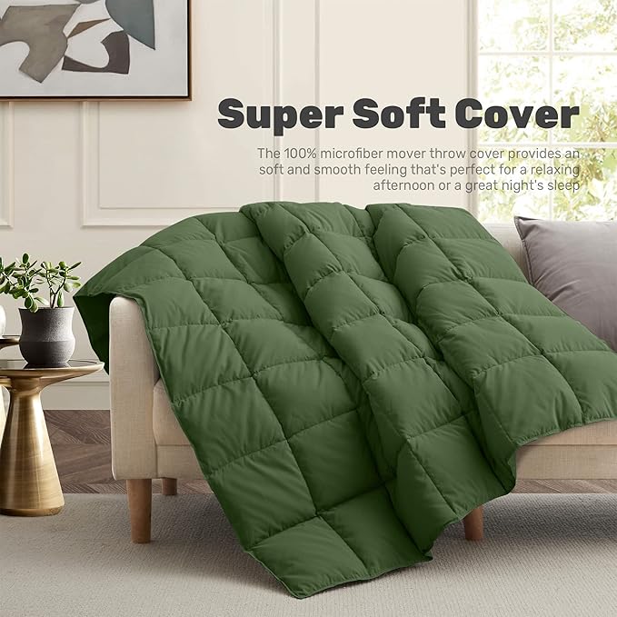 Soft Lightweight Down Blanket for Bed Sofa Couch Indoor and Outdoor Use, Warm and Fluffy Throw Blanket, Olive, King Size (108"X88")