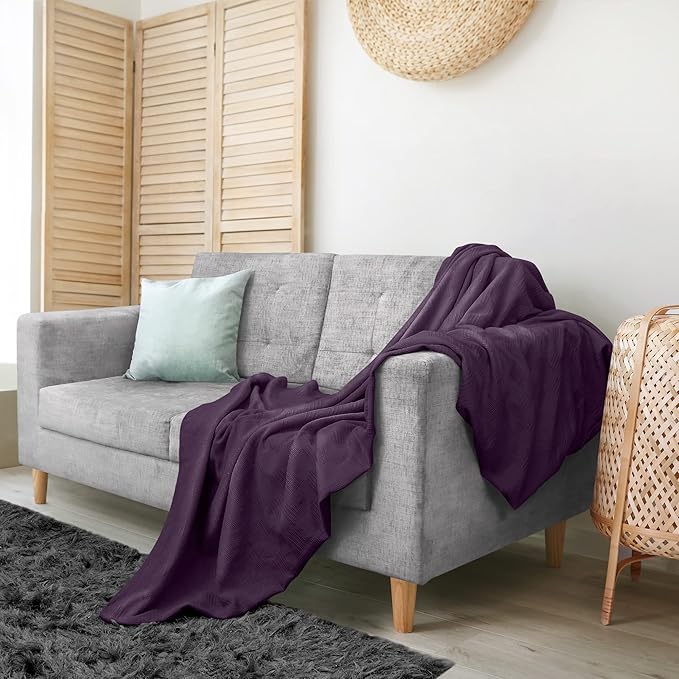 Utopia Bedding Plum 100% Cotton Blanket [Twin Size - 90x72 Inch] 350GSM Lightweight, Soft and Breathable Thermal Blanket for All Seasons