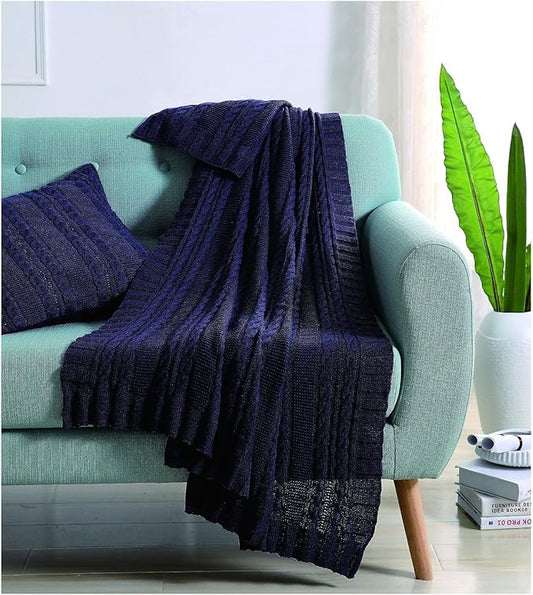 VCNY Home - Throw, Soft & Cozy Cotton Blanket, Cable Knit Home Decor (Dublin Navy, 50" x 70")