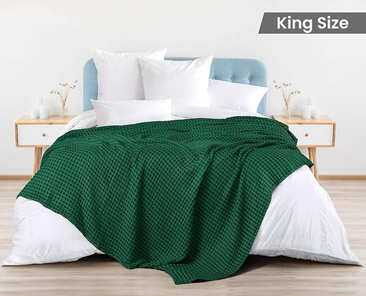 Utopia Bedding Forest Green 100% Cotton Waffle Blanket 300 GSM [King - 90x108 Inch] Soft Lightweight Breathable Bed Blanket for All Season