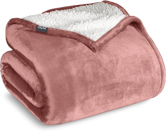 Bare Home Sherpa Fleece Blanket - Full/Queen Size - Blanket for Bed, Sofa, and Couch - Warm & Lightweight - Fluffy & Soft - Reversible (Full/Queen, Old Rose)