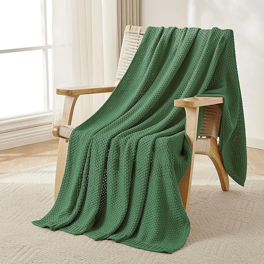 Joydeco Chunky Cable Knit Throw Blanket, Lightweight 100% Cotton Soft Cozy Throw Twin Blanket for Couch Bed and Sofa, Rustic Breathable Farmhouse Blanket Gift for Women Men(Olive Green, 60"x80")
