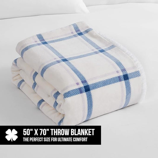 Lucky Brand Sherpa Plaid Lilac/Blue 50"X70" Cozy Plush Blanket - Premium Microfiber Throw for Luxurious Comfort and Style