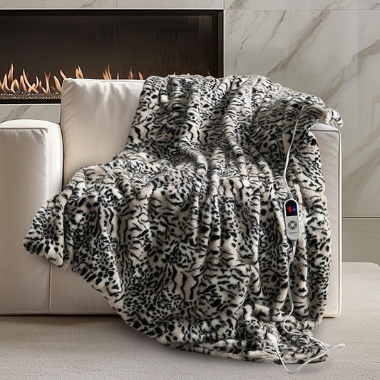 Luxury Faux Fur Heated Blanket Electric Throw - Tiger Print Ultra Soft Thick Warm Heated Blanket, 6 Heating Levels & 12 Hours Auto-Off, ETL Certified, Washable, Luxurious Gifts, 50''x60''