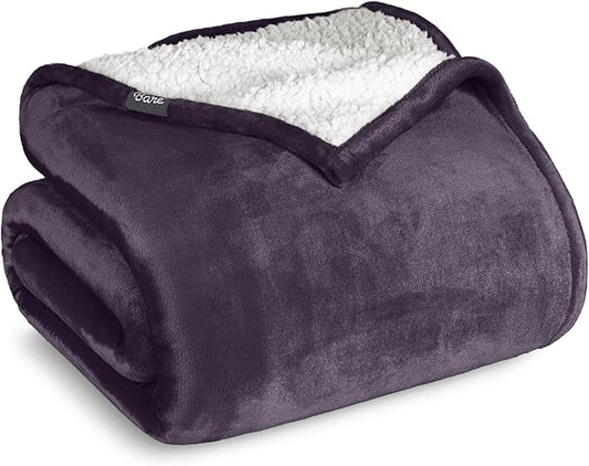 Bare Home Sherpa Fleece Blanket - Twin/Twin Extra Long - Blanket for Bed, Sofa, and Couch - Warm & Lightweight - Fluffy & Soft - Reversible (Twin/Twin XL, Eggplant)