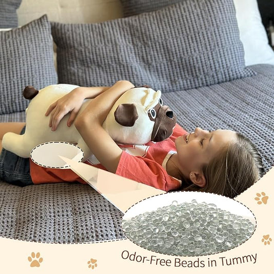 MaoGoLan 21 inch Pug Stuffed Animal Dog Plush Body Pillow for Girls, Beige French Bulldog Stuffy for Kids Christmas Valentine's Day Gift