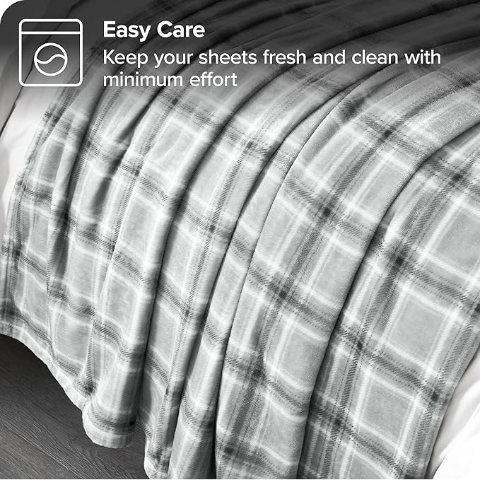 Bare Home Fleece Microplush Blanket - Lightweight Throw for Bed, Sofa, Couch, Movie Night, Camping, Gifts, and Travel - Ultra Soft Warm Blanket (Throw/Travel, Tartan Plaid)