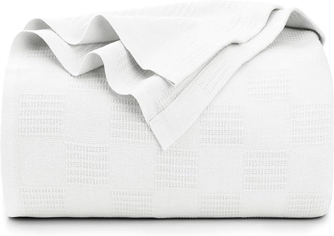 Utopia Bedding White 100% Cotton Blanket [Queen Size - 90x90 Inch] 350GSM Lightweight, Soft and Breathable Thermal Blanket for All Seasons
