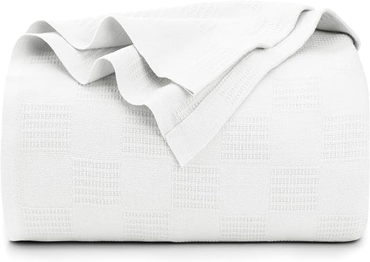 Utopia Bedding White 100% Cotton Blanket [Queen Size - 90x90 Inch] 350GSM Lightweight, Soft and Breathable Thermal Blanket for All Seasons