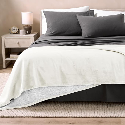 Bare Home Sherpa Fleece Blanket - Full/Queen Size - Blanket for Bed, Sofa, and Couch - Warm & Lightweight - Fluffy & Soft - Reversible (Full/Queen, Cream)