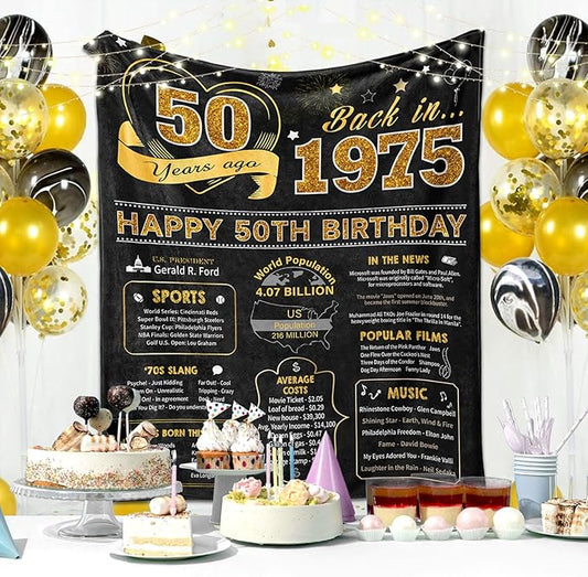 50th Birthday Gifts for Her/Him, 50th Birthday Gifts for Women Men, 50th Birthday Gift Ideas Throw Blanket 60 x 50 Inch, 1975 Birthday Gifts for Woman Man, 50 Year Old Gifts for Women/Men Turning 50
