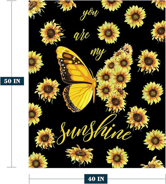 YeeJu Sunflower Kids Throw Blanket Small Yellow Floral Butterfly Blanket Gift for Girls Boys Child Baby Soft Fuzzy Fleece Blankets Black Spring Summer Flower Decorative Print Blanket 40x50