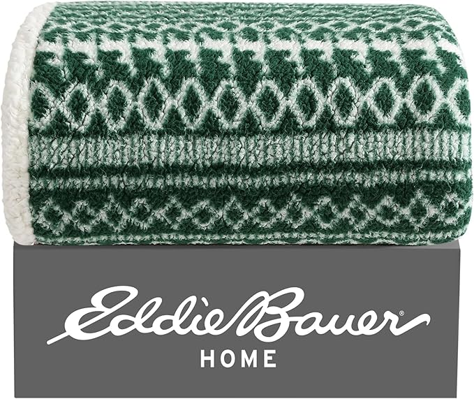 Eddie Bauer - Blanket, Super Soft Reversible Sherpa & Brushed Fleece Bedding, Throw Blankets for Couch, Ideal for Lounging (Alpine Fair Isle Green)