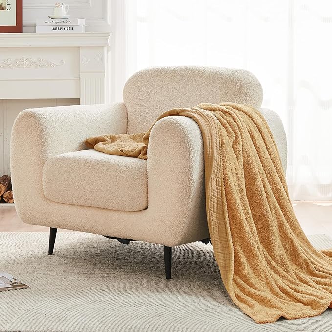 EMME Muslin Cotton Fleece Throw Blanket Reversible - 50"*60" Beige Soft Warm Throw Blankets for Couch Bed Picnic Travel Bed