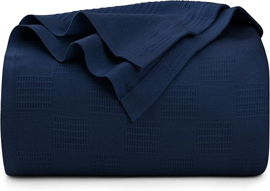 Utopia Bedding Navy 100% Cotton Blanket [King Size - 90x108 Inch] 350GSM Lightweight, Soft and Breathable Thermal Blanket for All Seasons