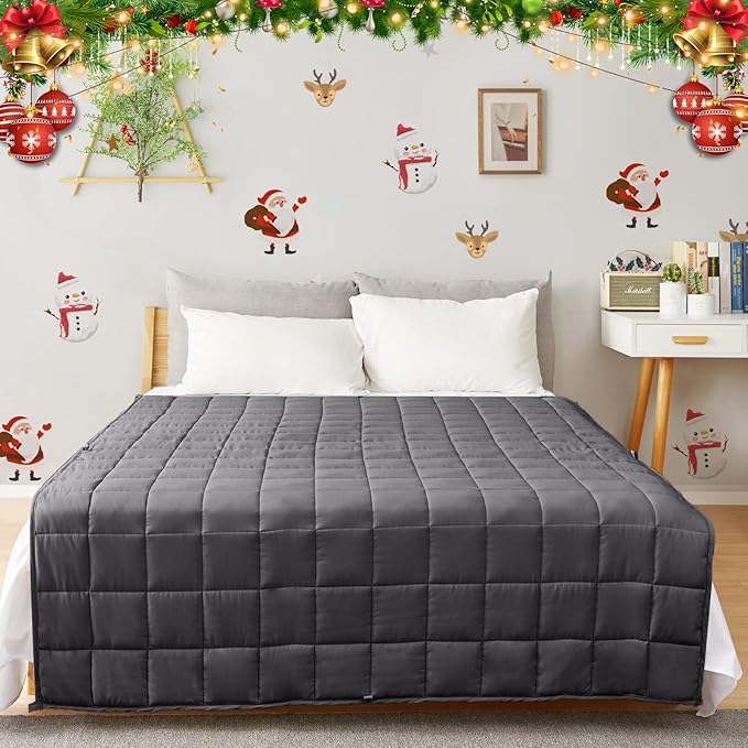 ZonLi Weighted Blanket (80"x87", 25lbs, Grey), King Size Weighted Blanket for Adults, 100% Polyester Material with Glass Beads
