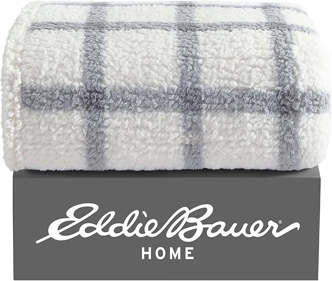 Eddie Bauer - Blanket, Super Soft Reversible Sherpa & Brushed Fleece Bedding, Throw Blankets for Couch, Ideal for Lounging (Bunkhouse Plaid Grey)