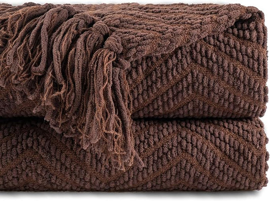 BATTILO HOME Dark Brown Throw Blanket for Couch, Knitted Brown Throw 50'' x 60'', Super Soft Cozy Warm Chocolate Throw for Living Room Chair Couch Bed Sofa Bedroom Home Decor