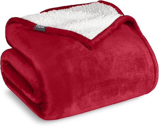 Bare Home Sherpa Fleece Blanket - King Size - Blanket for Bed, Sofa, and Couch - Warm & Lightweight - Fluffy & Soft - Reversible (King, Red)