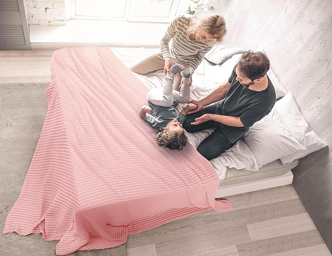 Utopia Bedding Pink 100% Cotton Waffle Blanket 300 GSM [King - 90x108 Inch] Soft Lightweight Breathable Bed Blanket for All Season