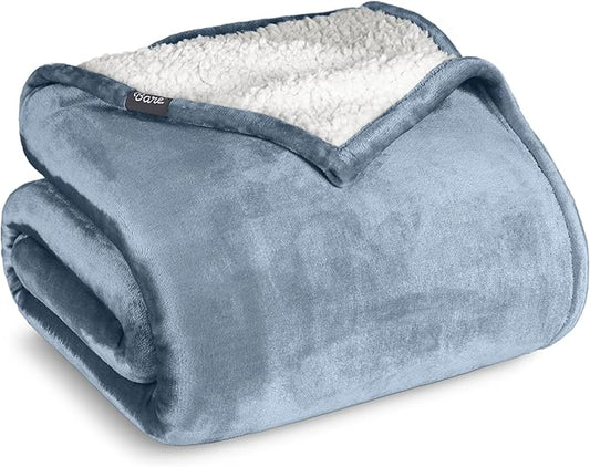 Bare Home Sherpa Fleece Blanket - Full/Queen Size - Blanket for Bed, Sofa, and Couch - Warm & Lightweight - Fluffy & Soft - Reversible (Full/Queen, Dusty Blue)