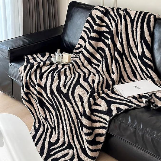 Fluffy Fleece Throw Blanket for Couch, Soft Cozy Black and White Zebra Blankets Fuzzy Thick Twin Blanket for Women, All Seasons (50x70 Inch)
