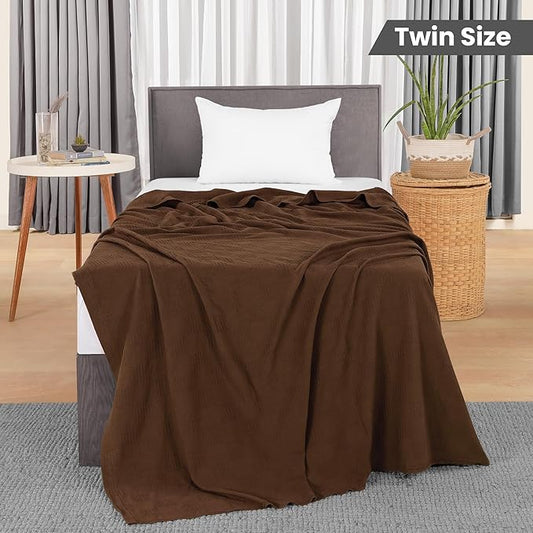 Utopia Bedding Brown 100% Cotton Blanket [Twin Size - 90x72 Inch] 350GSM Lightweight, Soft and Breathable Thermal Blanket for All Seasons