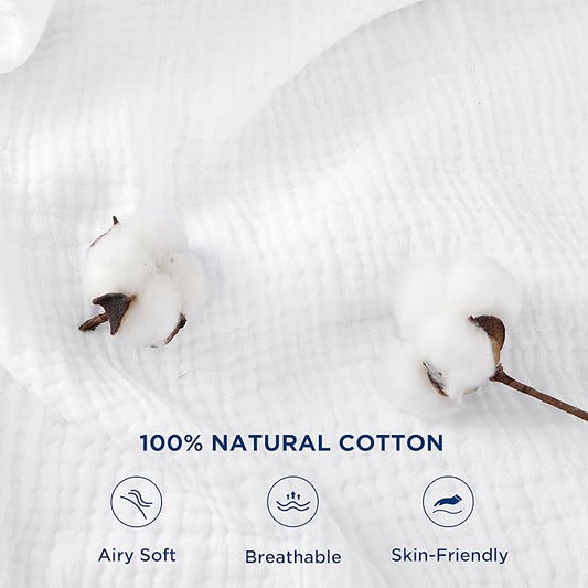 Bedsure 100% Cotton Muslin Throw Blanket Large 50x70 Inches - 4-Layer Breathable and Lightweight Thin Soft Summer Gauze Muslin Blanket for Adults, White