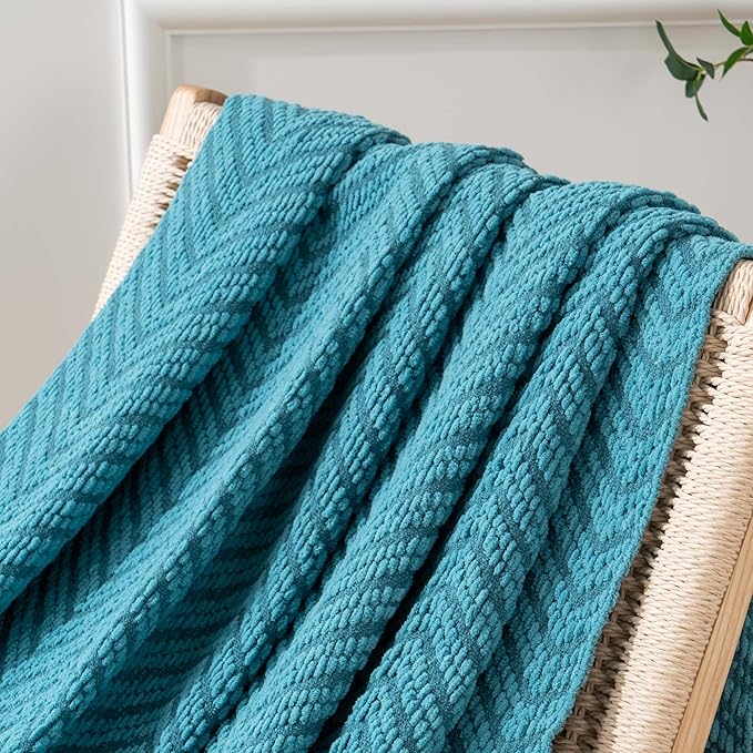 BATTILO HOME Teal Throw Blanket for Couch, Knit Woven Turquoise Blanket Versatile for Chair, Super Soft Warm Decorative Blanket with Tassels for Bed, Sofa and Living Room, 60" x 80"