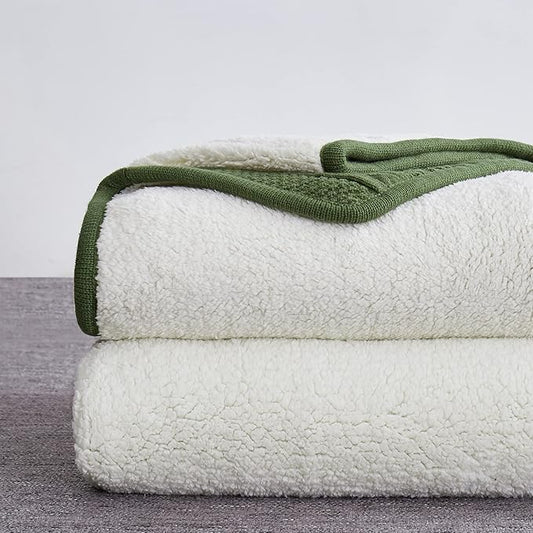 Longhui bedding Olive Green Acrylic Cable Knit Sherpa Throw Blanket - Thick, Soft, Big, Cozy Olive Green Knitted Fleece Blankets for Couch, Sofa, Bed - 50 x 63 Inches