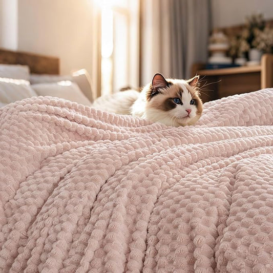 PHF Ultra Soft Flannel Fleece Blanket King Size, Lightweight 3D Jacquard Fleece Blanket, No Shedding, No Pilling, Luxury 340GSM Aesthetic Fluffy Cozy for Bed Room Decor, 108"x90", Rose Smoke