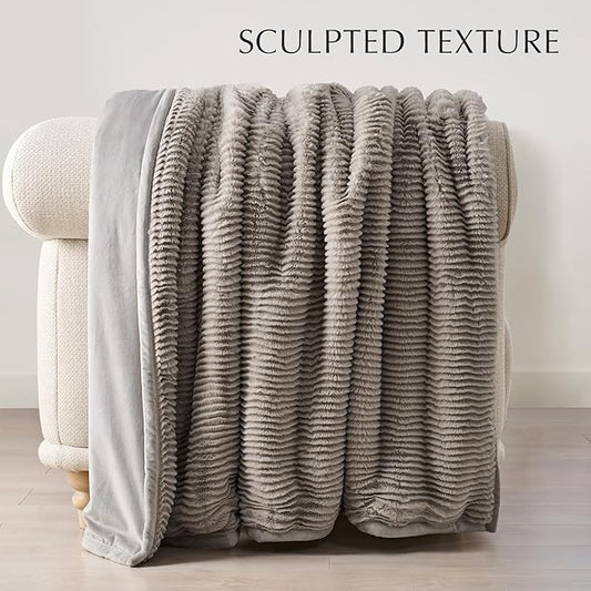 Ultra Soft Faux Fur Throw Blanket for Couch, Luxury Sculpted Texture Faux Rabbit Fur Blanket for Bed, Fluffy Thick Plush Warm Fuzzy Throw, 920GSM (Taupe, 60''x80'')