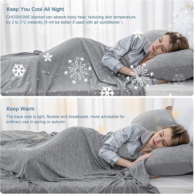CHOSHOME Cooling Blanket for Hot Sleepers Lightweight Summer Cold Thin Blankets for Sleeping, Hot Flashes Night Sweats, Soft Blanket for Bed, Twin Size, Grey