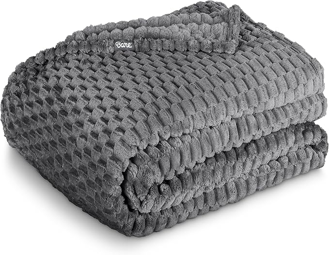 Bare Home Textured Fleece Microplush Blanket - Throw Travel Size - Lightweight Blanket for Bed, Sofa, Couch, Camping, and Gifts - Ultra Soft Warm (Throw/Travel, Waffle Grey)