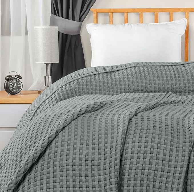 Utopia Bedding Cool Grey 100% Cotton Waffle Blanket 300 GSM [Twin - 90x72 Inch] Soft Lightweight Breathable Bed Blanket for All Season