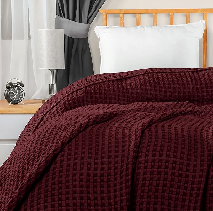 Utopia Bedding Burgundy 100% Cotton Waffle Blanket 300 GSM [King - 90x108 Inch] Soft Lightweight Breathable Bed Blanket for All Season