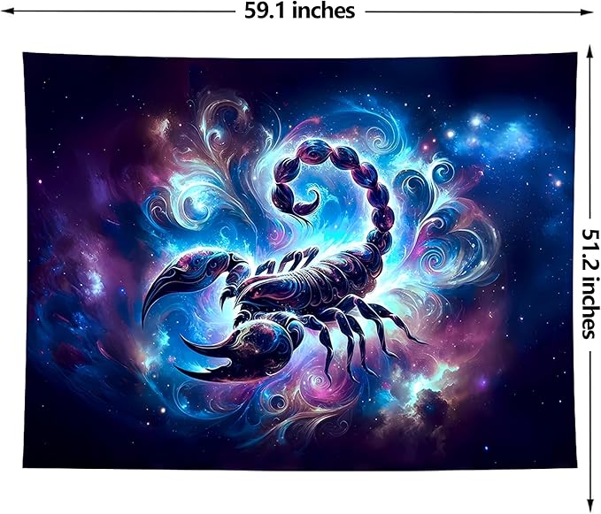 Scorpio Tapestry Wall Hanging Zodiac Sign Decoration Aesthetic for Bedroom Living Room Dormitory Suitable for Teen Boy and Girl Who Like Astrology 59x51 Inches