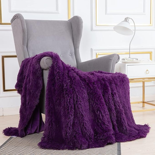 YUSOKI Purple Faux Fur Throw Blanket,2 Layers,50" x 60" Cozy Plush Fluffy Blanket Furry Fuzzy Warm Cute Shaggy Blanket for Fall Bed Living Room Décor Baby Women Pet