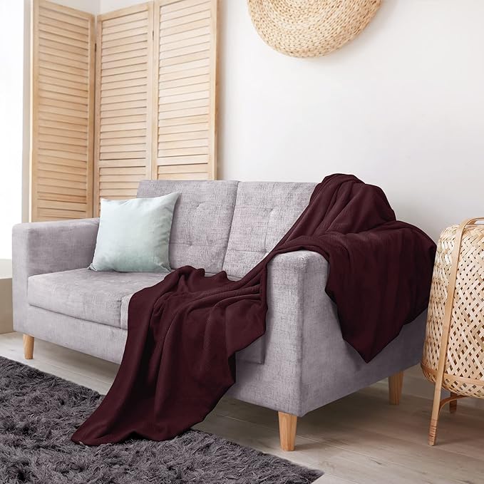 Utopia Bedding Burgundy 100% Cotton Blanket [Twin Size - 90x72 Inch] 350GSM Lightweight, Soft and Breathable Thermal Blanket for All Seasons