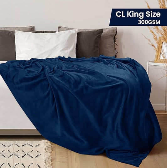 Utopia Bedding Fleece Blanket California King Size Navy 300GSM Luxury Fuzzy Soft Anti-Static Microfiber Bed Blanket (102x96 Inch)