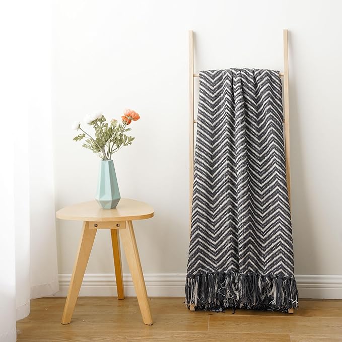 BATTILO HOME Grey Throw Blanket for Couch, Decorative Knit Grey Blanket for Bed, Super Soft Warm Grey Throws for Room Farmhouse Accent Decor, 50"x60"