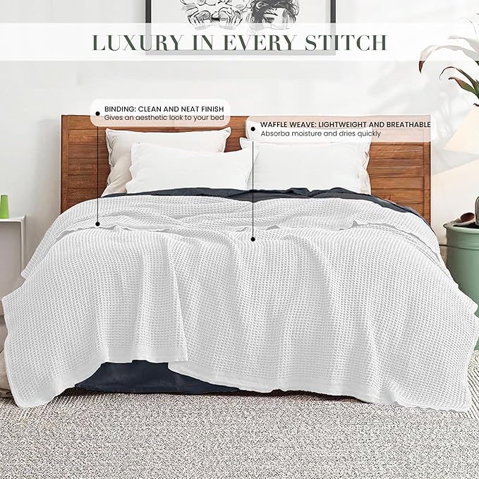 100% Cotton Salt Earth Throw Blanket, King, 106"X92" Waffle Throws For Home, Bedrooms, Outdoor Couch & Office Couch, Modern & Cozy Bed Room Decor Blankets,Lightweight All Season Western Blanket(White)