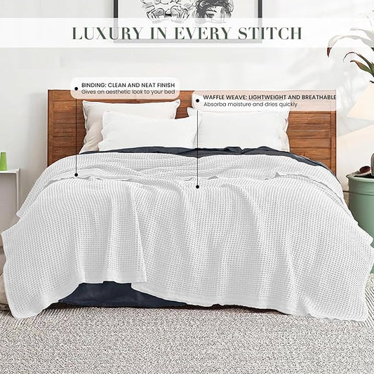 100% Cotton Salt Earth Throw Blanket, Queen, 90"X92" Waffle Throws For Home, Bedrooms, Outdoor Couch And Office Couch, Modern & Cozy Room Decor Blankets, Lightweight, All Season Western Blanket(White)