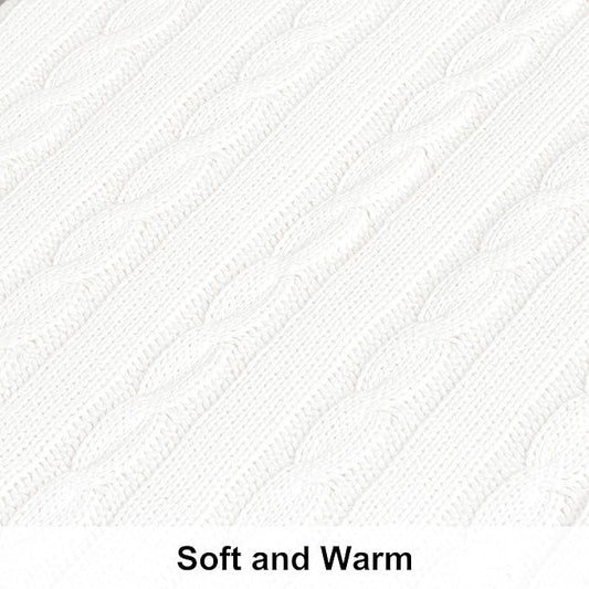 NTBAY 100% Pure Cotton Oversize (60x80) Cable Knit Throw Blanket, Super Soft Warm Knitted Throw Blanket for Bed, Sofa, Chair, Couch - Extra Cozy, Machine Washable, Comfortable Home Decor, White